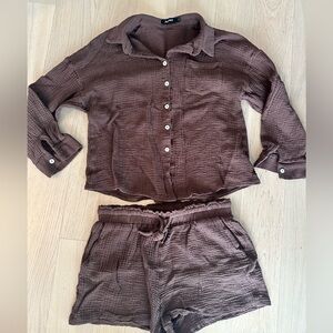 Brown Button-Up Shirt and Shorts Set